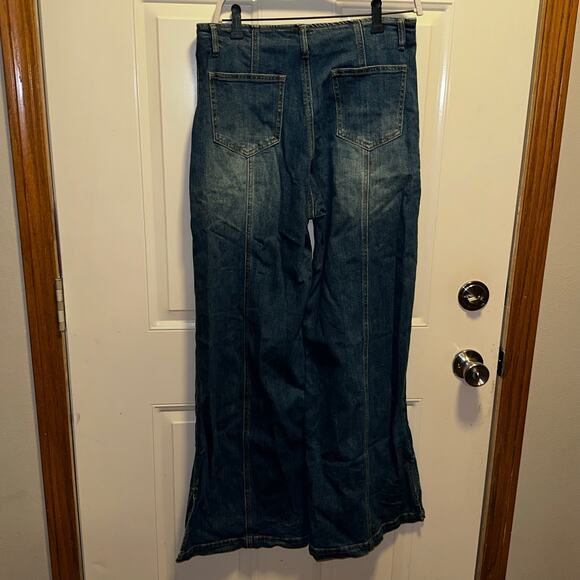 MITTOSHOP MEDIUM WASH SEAM DETAIL WIDE LEG DENIM JEANS - Picture 8 of 8